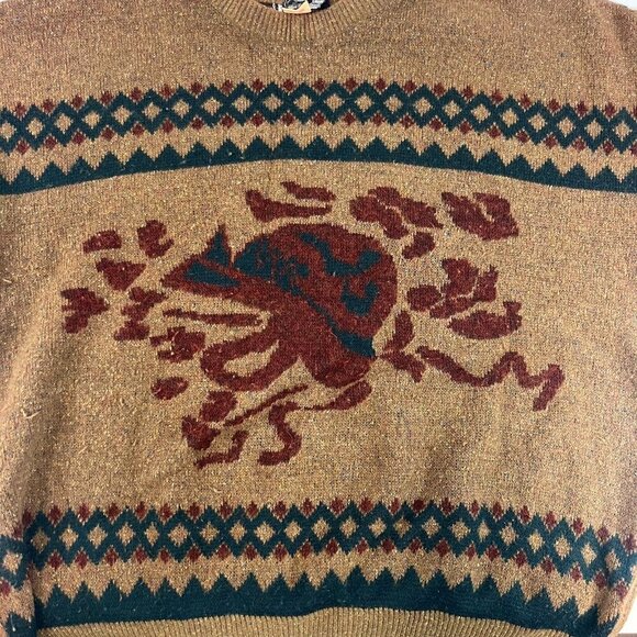 Eaton European Collection Knit Sweater Mens XL Brown Fleck Italy Lambswool VTG - Picture 4 of 9